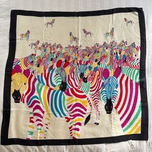Vintage Silk Multicolor Pop Art Style Zebra Print Scarf, Excellent Condition